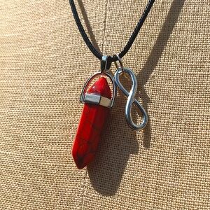 Handmade Red Howlite/Turquoise Resin Crystal Amulet Necklace & Infinity Charm